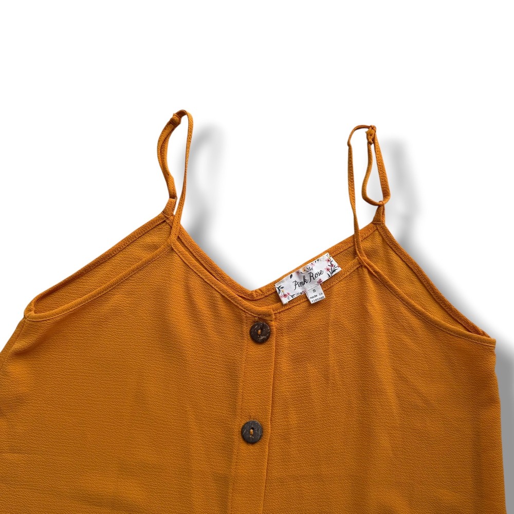 Pink Rose Women S Mustard Yellow Gold Button Front Camisole Tank Top Boho Summer